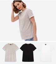 New Look Maternity 3 Pack Black White and Brown Stripe Crew T-Shirts